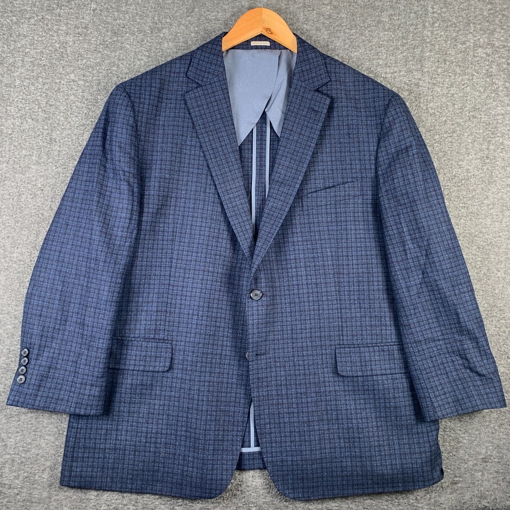 Joseph Abboud Blazer Jacket Men 48R Blue Check Sport Coat Virgin Wool Lanificio